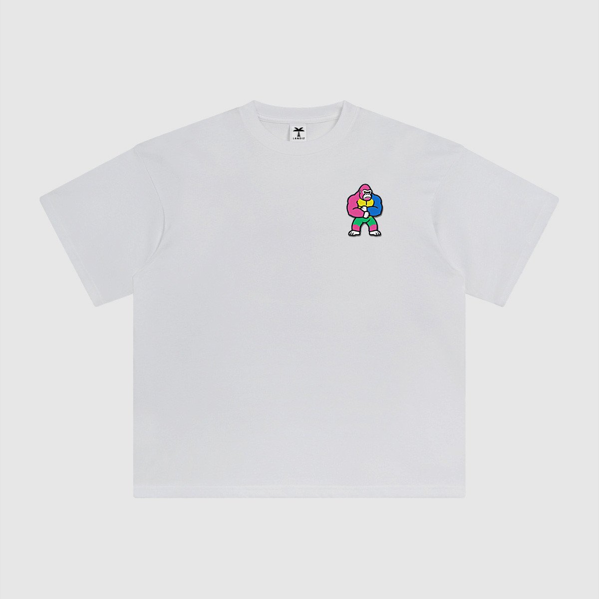 T-shirt oversized brodé Gorille – blanc – cœur