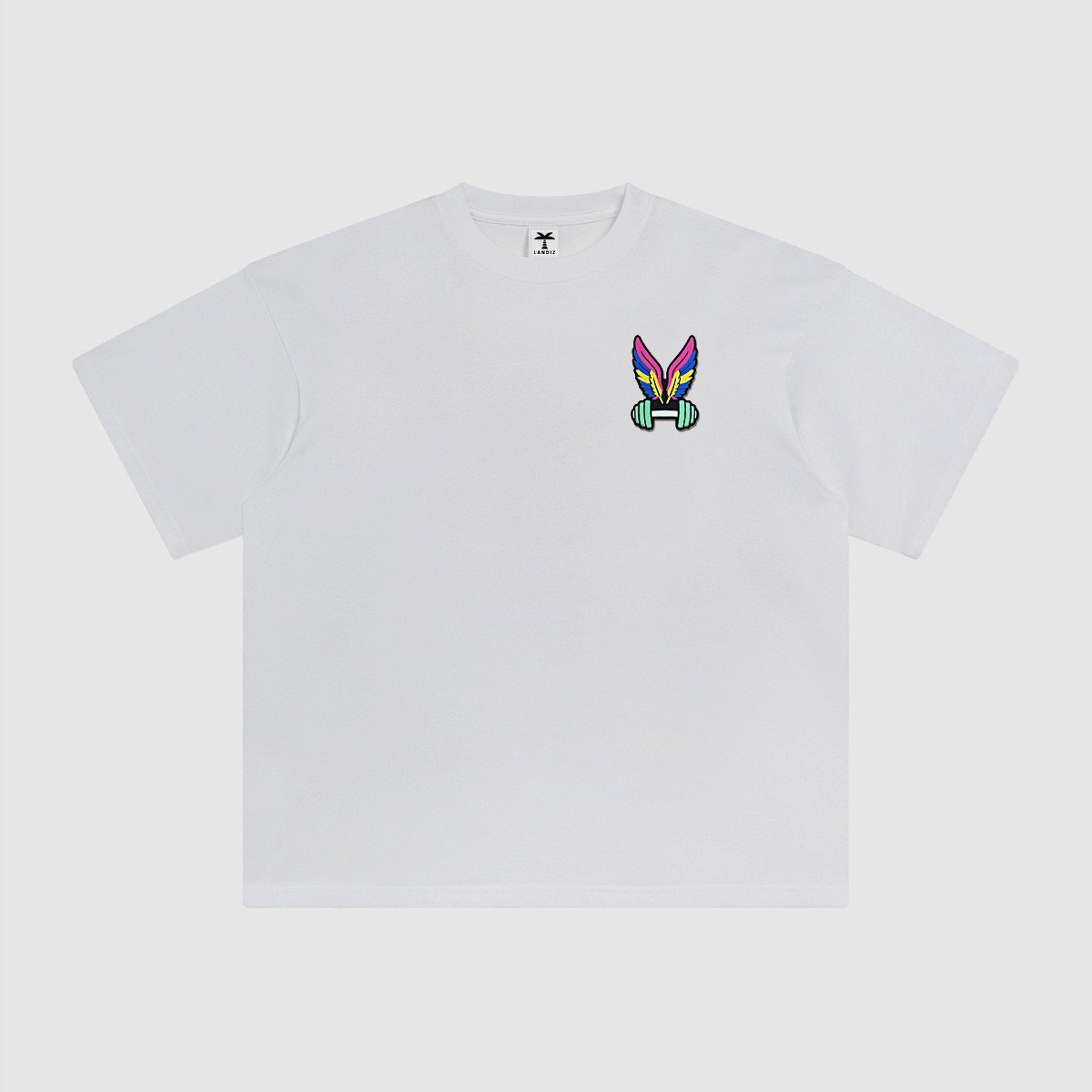 T-shirt oversized brodé Haltère ailé – blanc – cœur