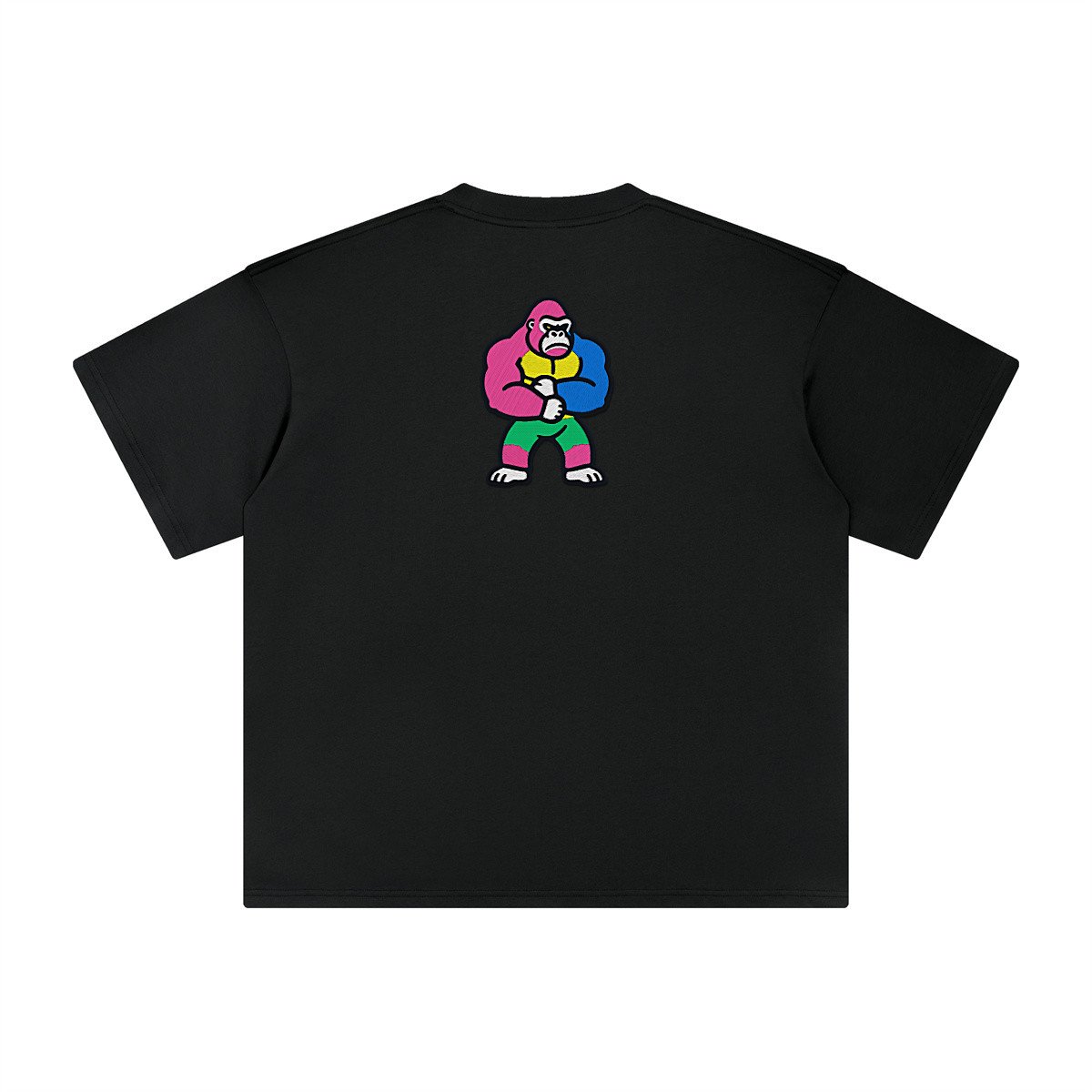 T-shirt oversized brodé Gorille – noir – grand dos