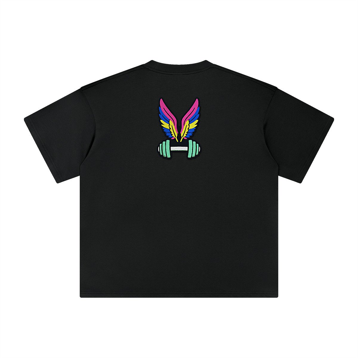 T-shirt oversized brodé Haltère ailé – noir – grand dos