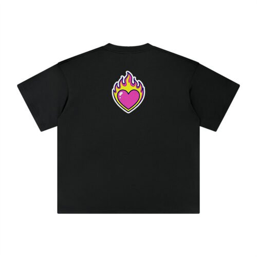 T-shirt oversized brodé Cœur en flammes – noir – grand dos