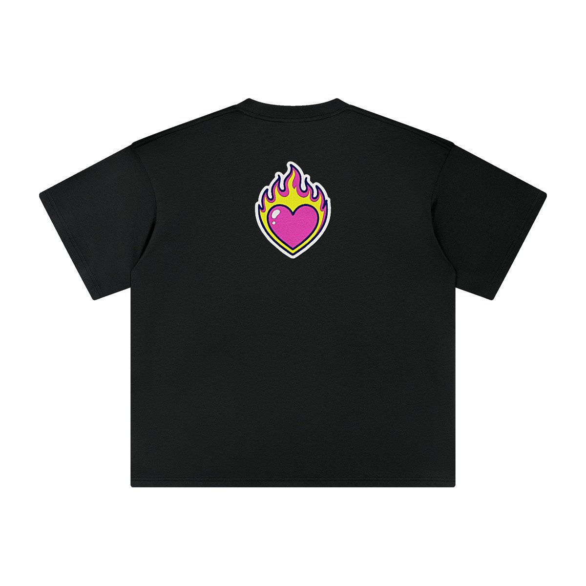 T-shirt oversized brodé Cœur en flammes – noir – grand dos