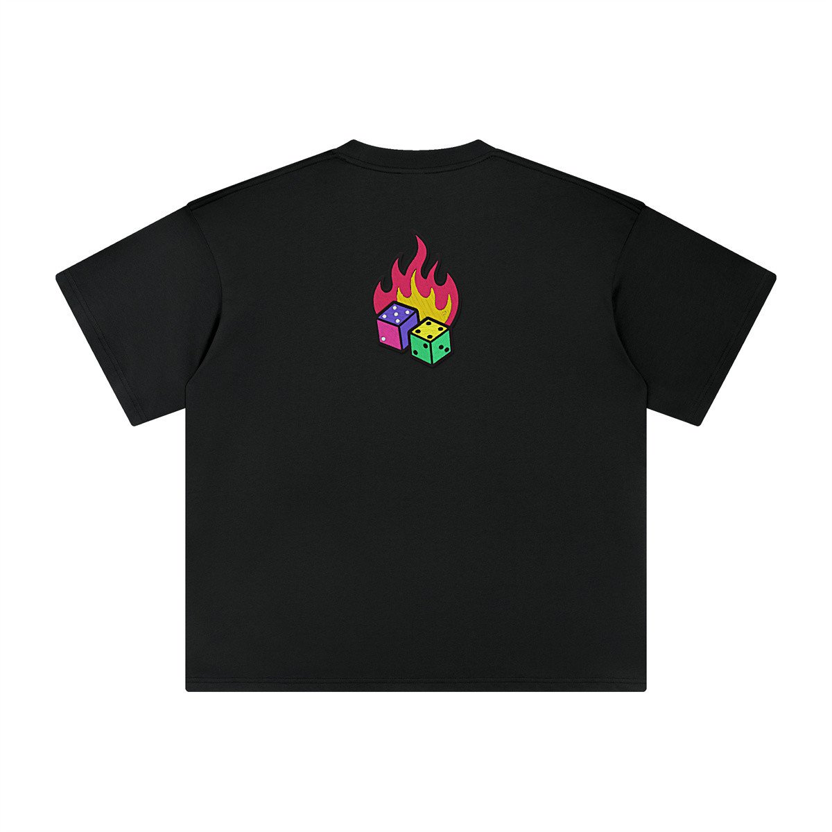 T-shirt oversized brodé Dés en feu – noir – grand dos