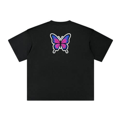 T-shirt oversized brodé Papillon – noir – grand dos
