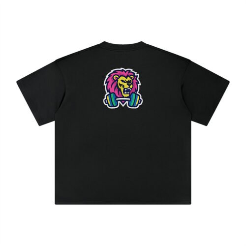 T-shirt oversized brodé Lion haltère – noir – grand dos