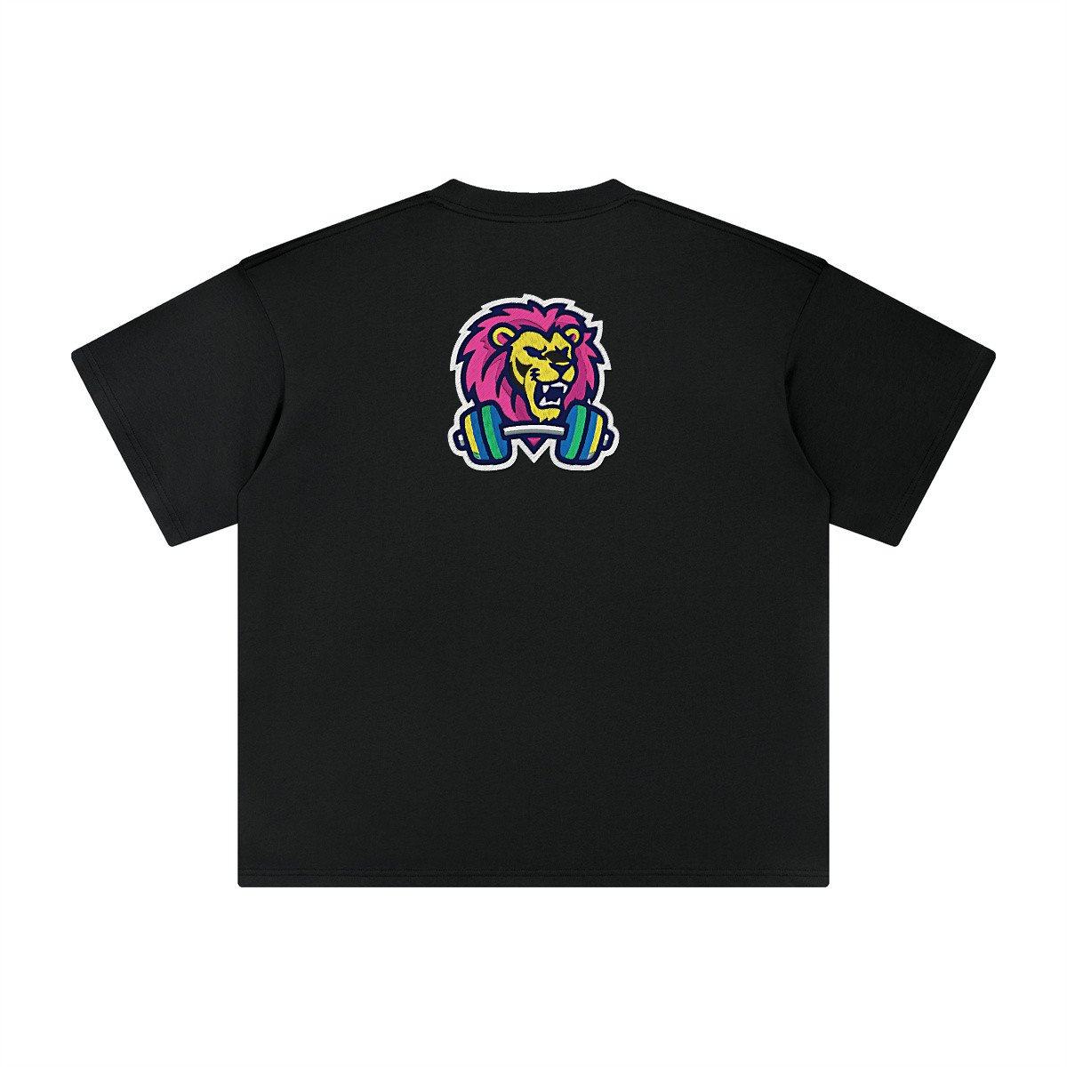 T-shirt oversized brodé Lion haltère – noir – grand dos