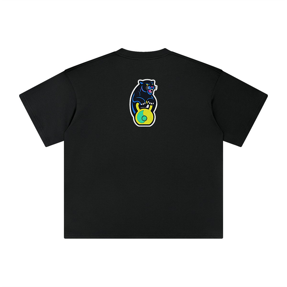 T-shirt oversized brodé Panthère kettlebell – noir – grand dos
