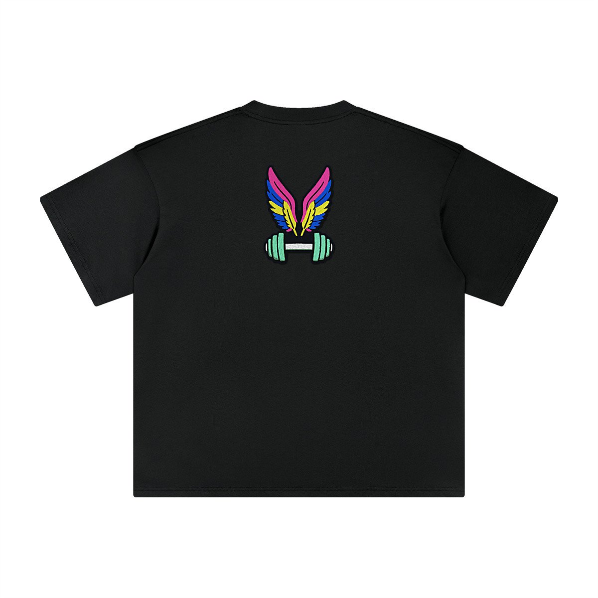 T-shirt oversized brodé Haltère ailé – noir – grand dos
