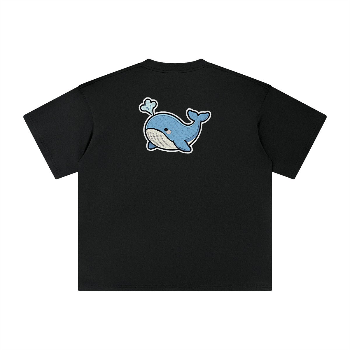 T-shirt oversized brodé Baleine – noir – grand dos
