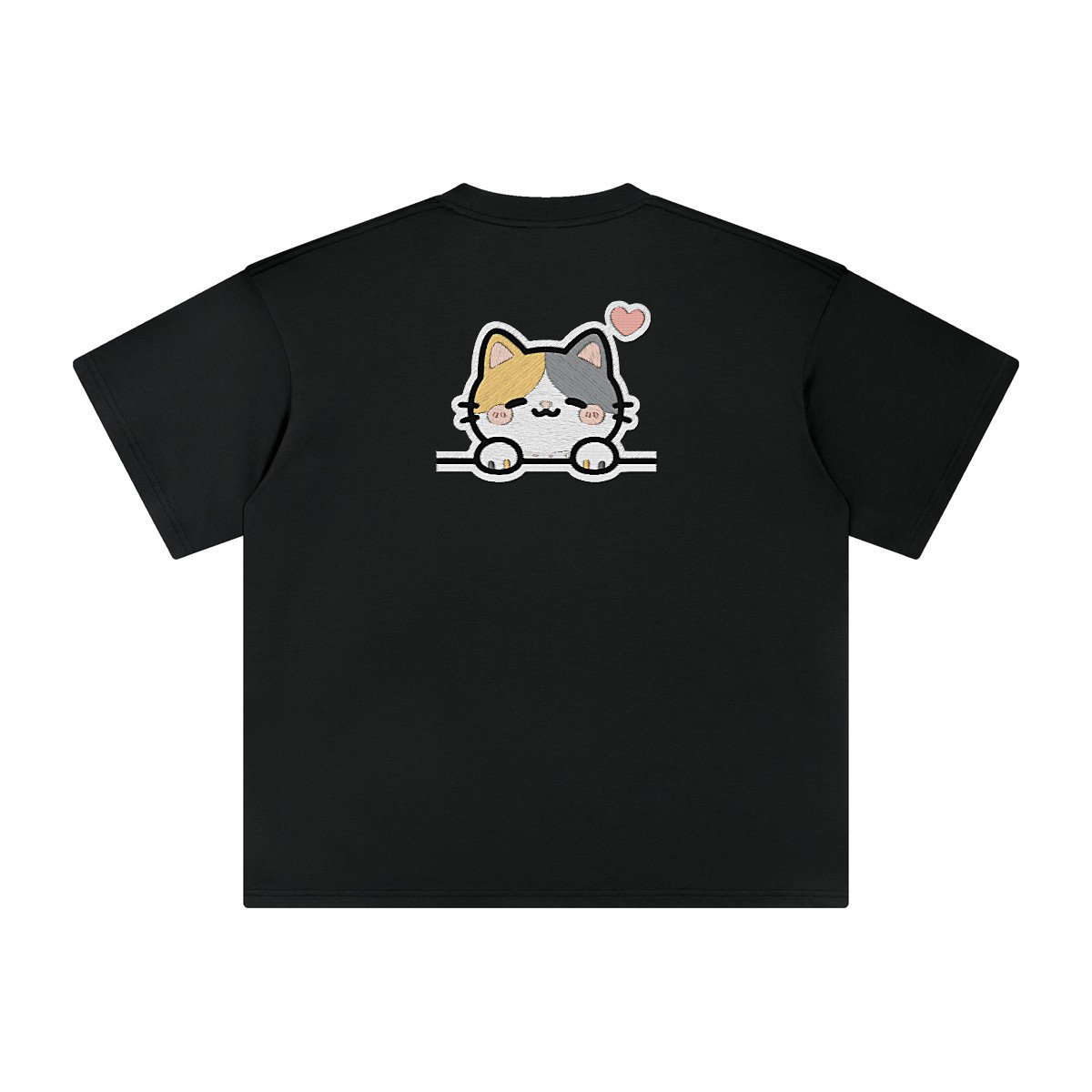 T-shirt oversized brodé Chat – noir – grand dos