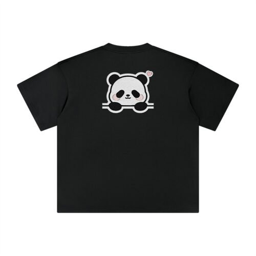 T-shirt oversized brodé Panda – noir – grand dos