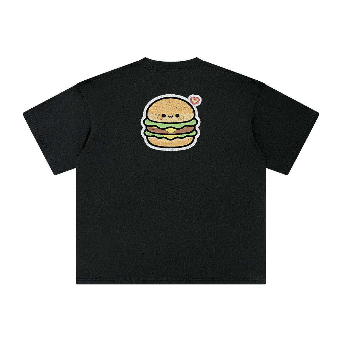 T-shirt oversized brodé Burger – noir – grand dos