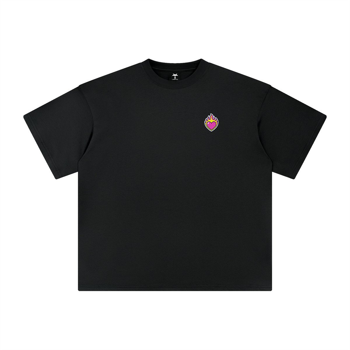 T-shirt oversized brodé Cœur en flammes – noir – cœur