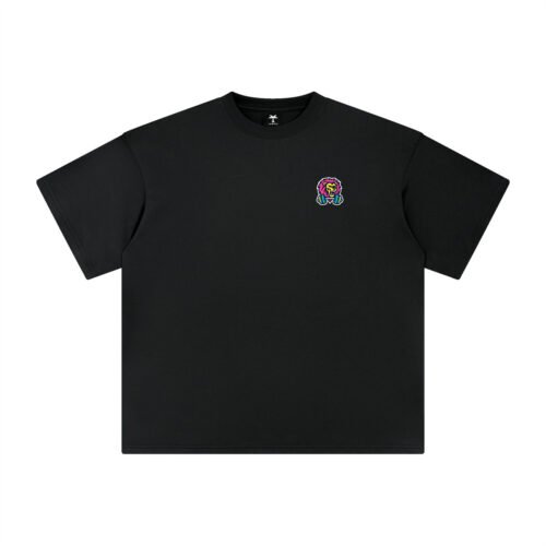 T-shirt oversized brodé Lion haltère – noir – cœur