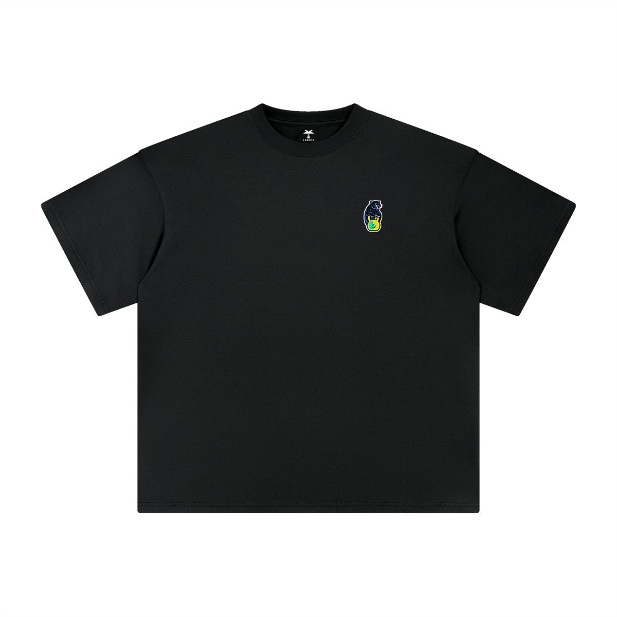 T-shirt oversized brodé Panthère kettlebell – noir – cœur