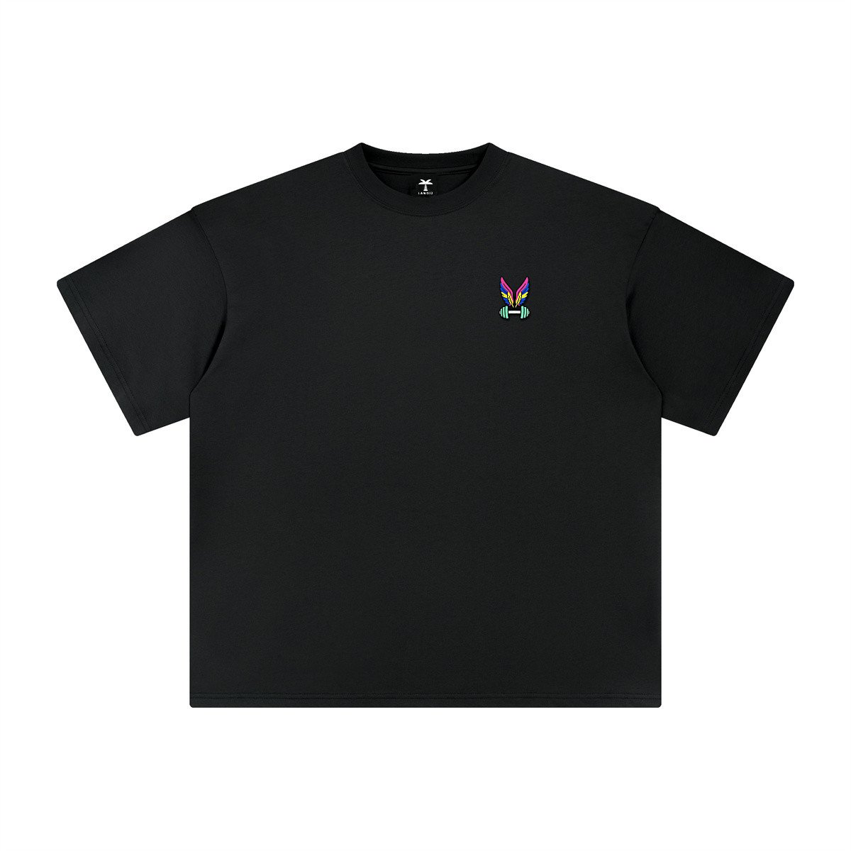 T-shirt oversized brodé Haltère ailé – noir – cœur