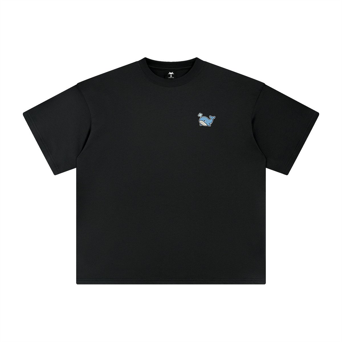T-shirt oversized brodé Baleine – noir – cœur