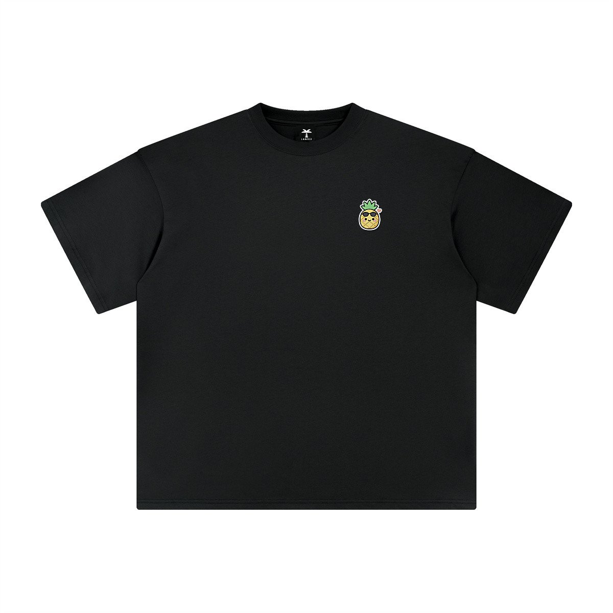 T-shirt oversized brodé Ananas – noir – cœur