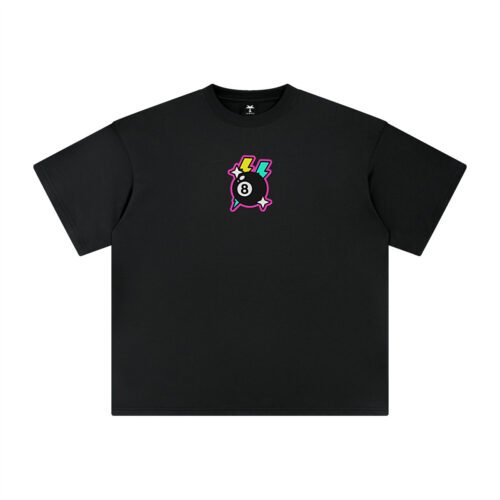 T-shirt oversized brodé Boule 8 – noir – centre devant