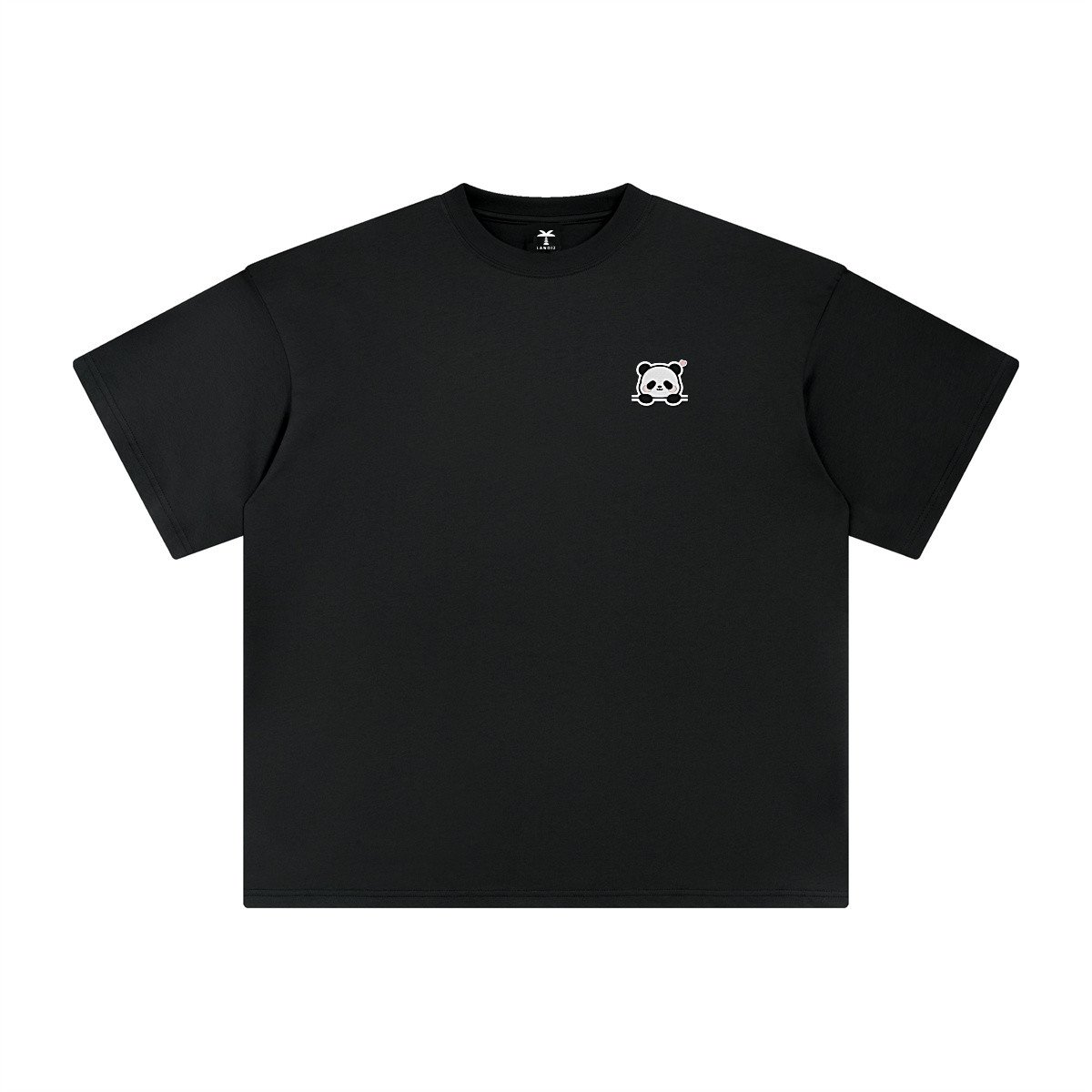 T-shirt oversized brodé Panda – noir – cœur