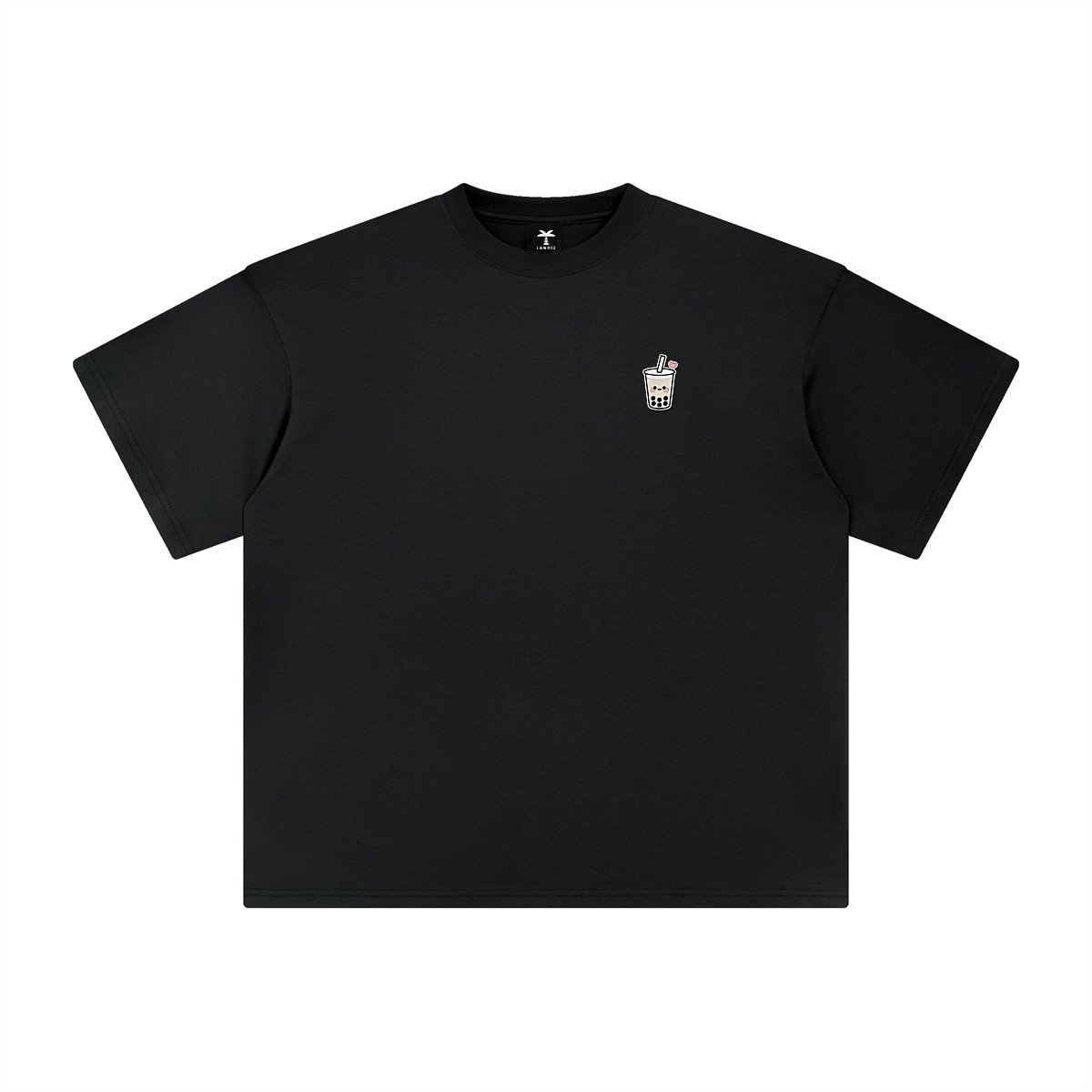 T-shirt oversized brodé Bubble Tea – noir – cœur