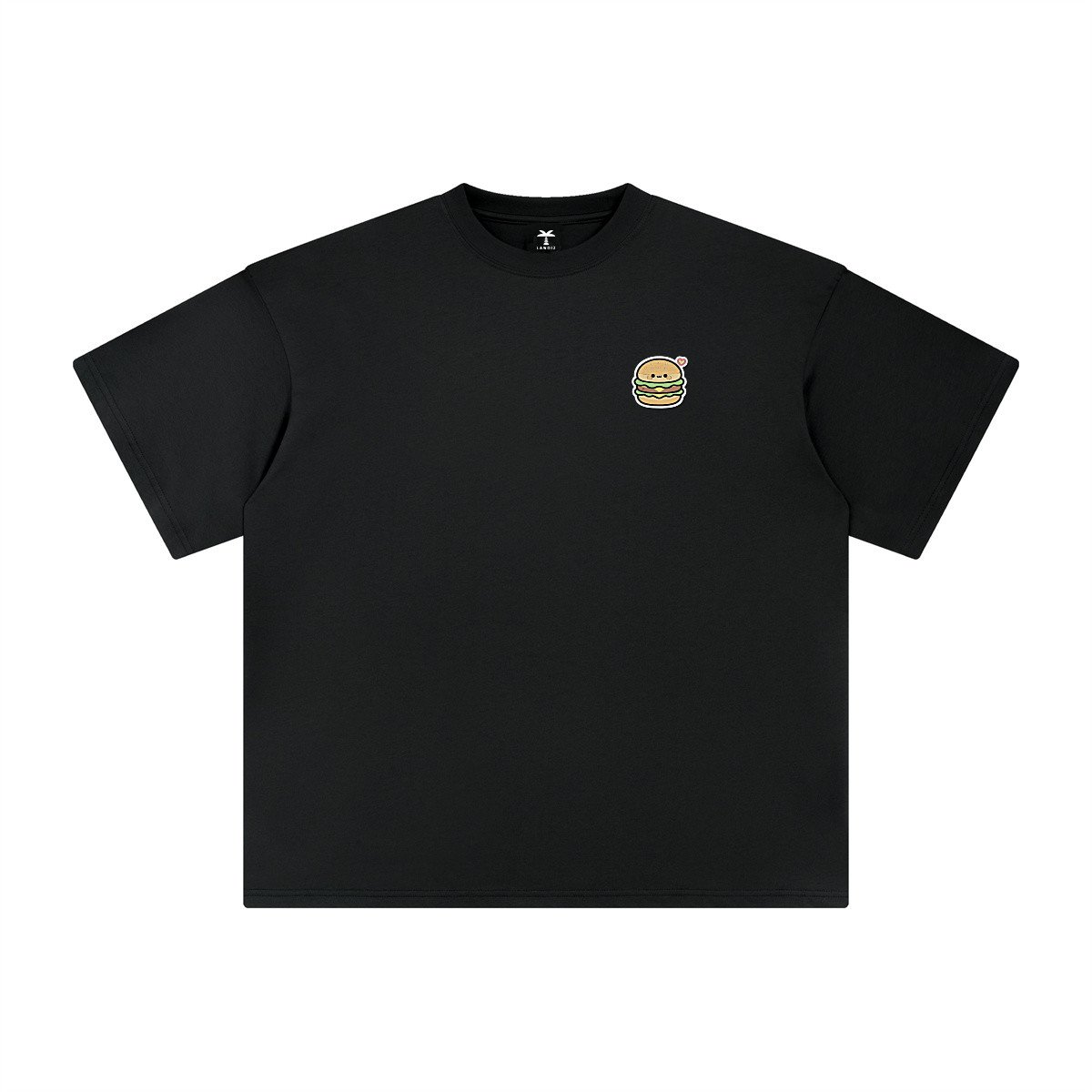 T-shirt oversized brodé Burger – noir – cœur