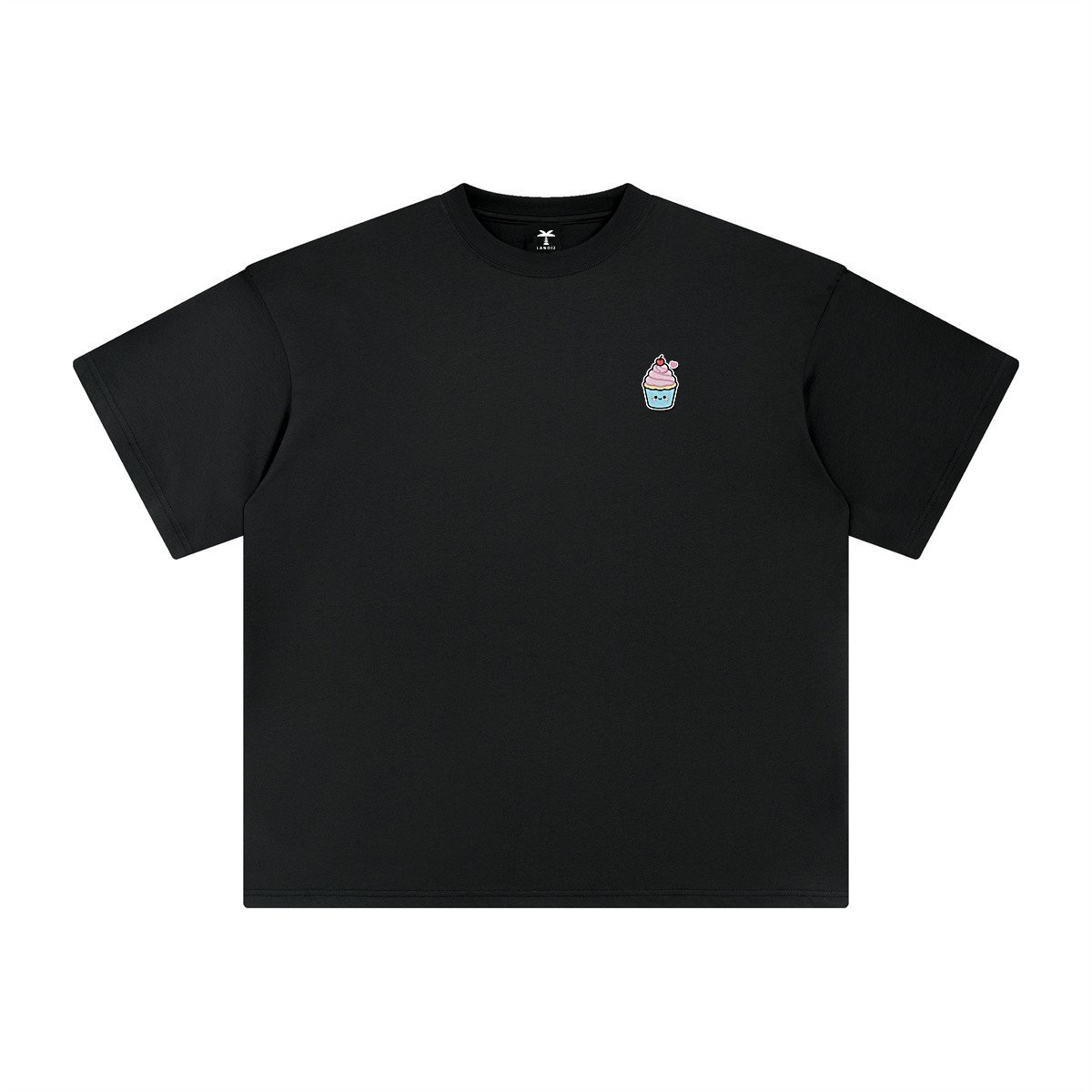 T-shirt oversized brodé Cupcake – noir – cœur