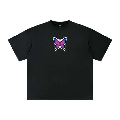 T-shirt oversized brodé Papillon – noir – centre devant