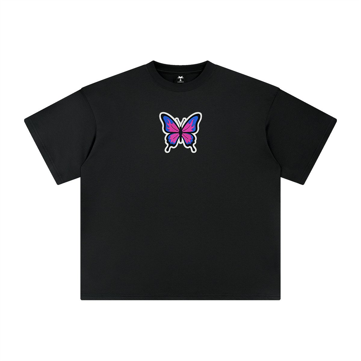 T-shirt oversized brodé Papillon – noir – centre devant