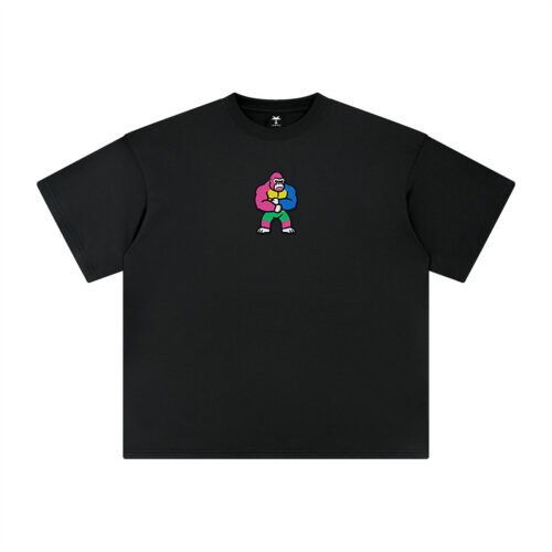 T-shirt oversized brodé Gorille – noir – centre devant