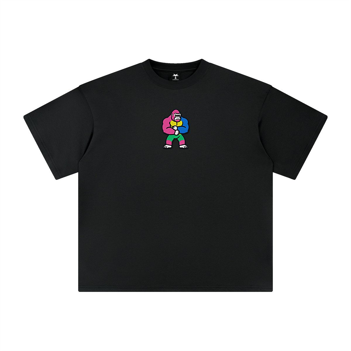 T-shirt oversized brodé Gorille – noir – centre devant