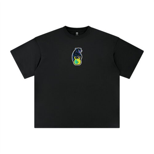T-shirt oversized brodé Panthère kettlebell – noir – centre devant