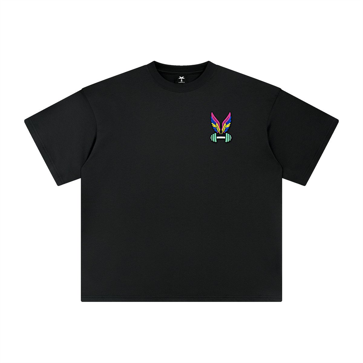 T-shirt oversized brodé Haltère ailé – noir – cœur
