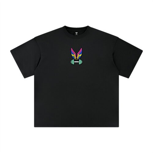 T-shirt oversized brodé Haltère ailé – noir – centre devant