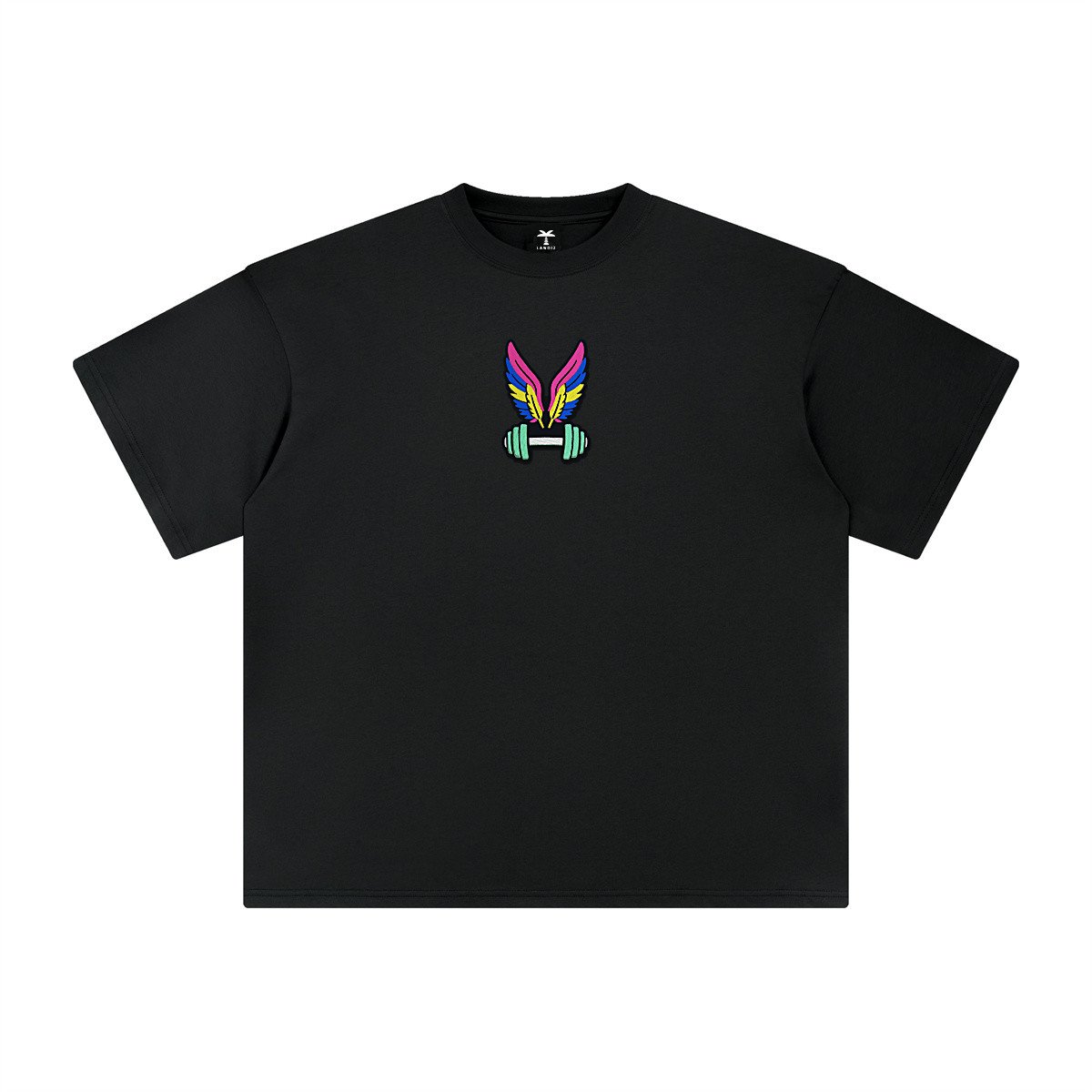 T-shirt oversized brodé Haltère ailé – noir – centre devant