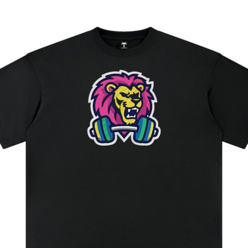 T-shirt oversized brodé Lion haltère – t-shirt noir brodé