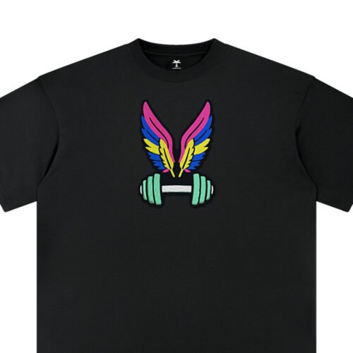T-shirt oversized brodé Haltère ailé – t-shirt noir brodé