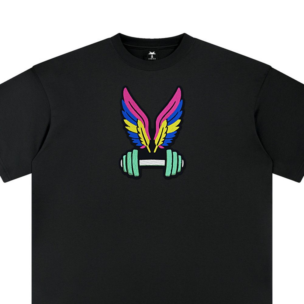 T-shirt oversized brodé Haltère ailé – t-shirt noir brodé