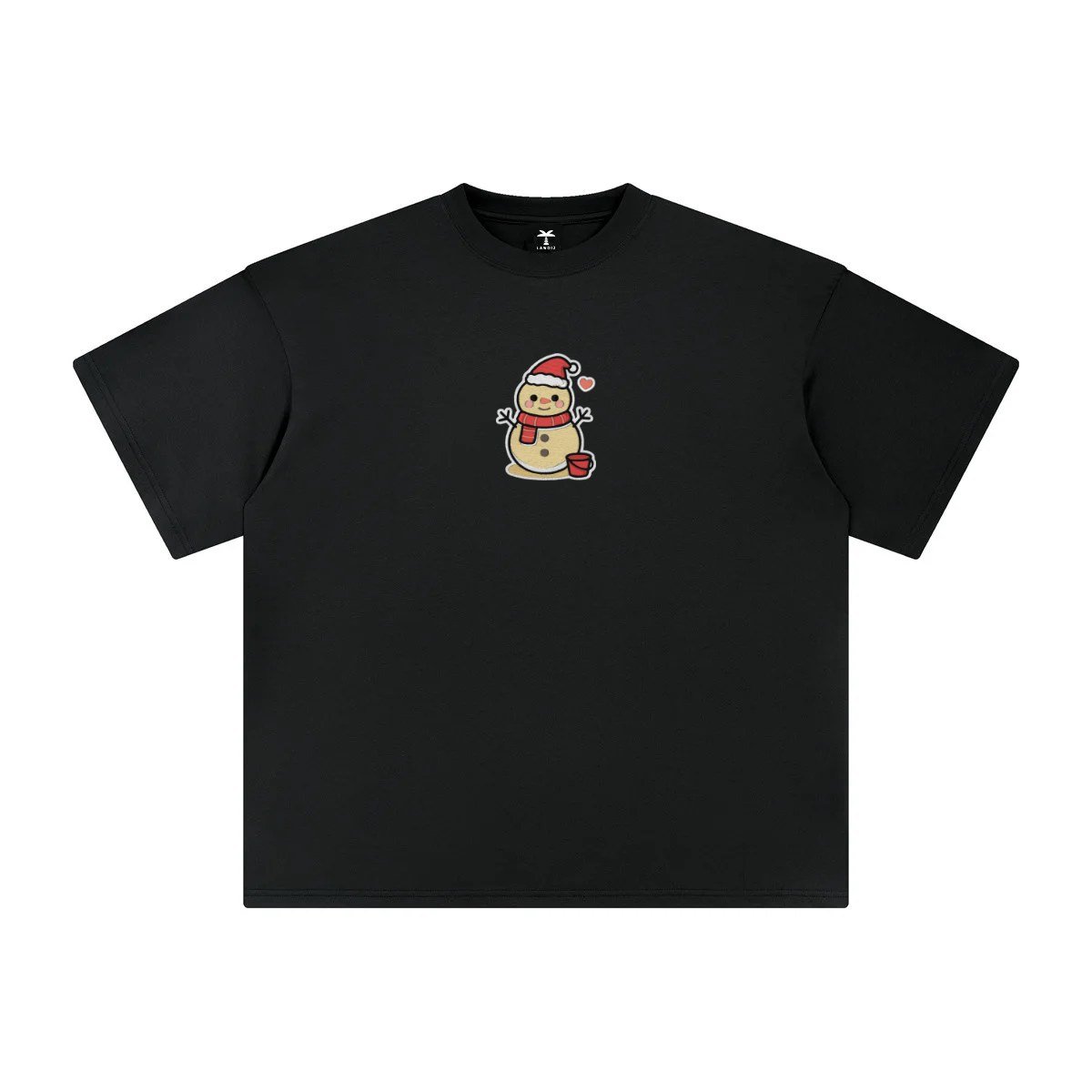 T-shirt oversized brodé Bonhomme de sable – noir – centre devant