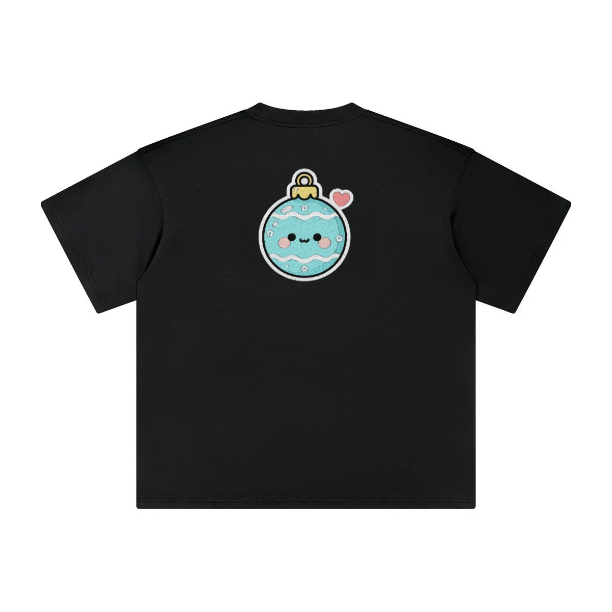 T-shirt oversized brodé Boule de Noël – noir – grand dos