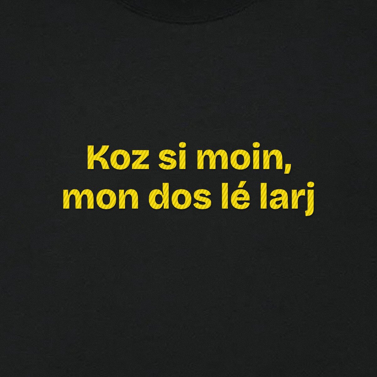 T-shirt brodé « Koz si moin, mon dos lé larj » – aperçu broderie