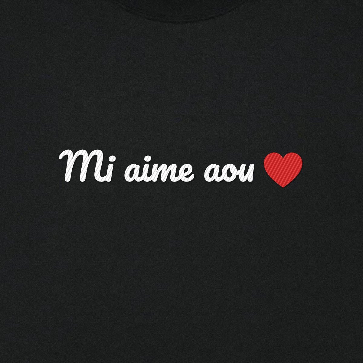 T-shirt brodé « Mi aime aou » – aperçu broderie