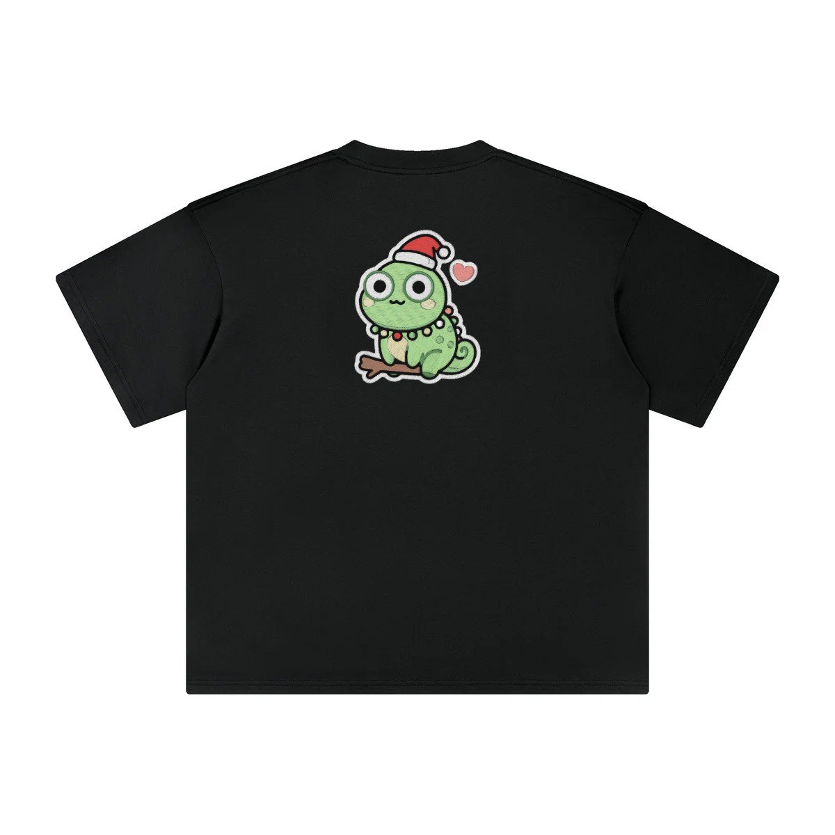 T-shirt oversized brodé Caméléon de Noël – noir – grand dos