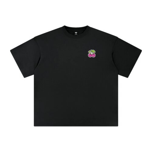 T-shirt oversized brodé Cerises – noir – cœur