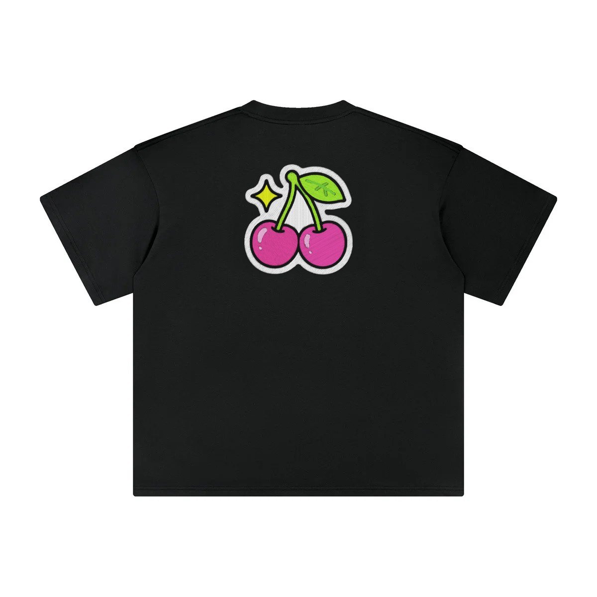 T-shirt oversized brodé Cerises – noir – grand dos