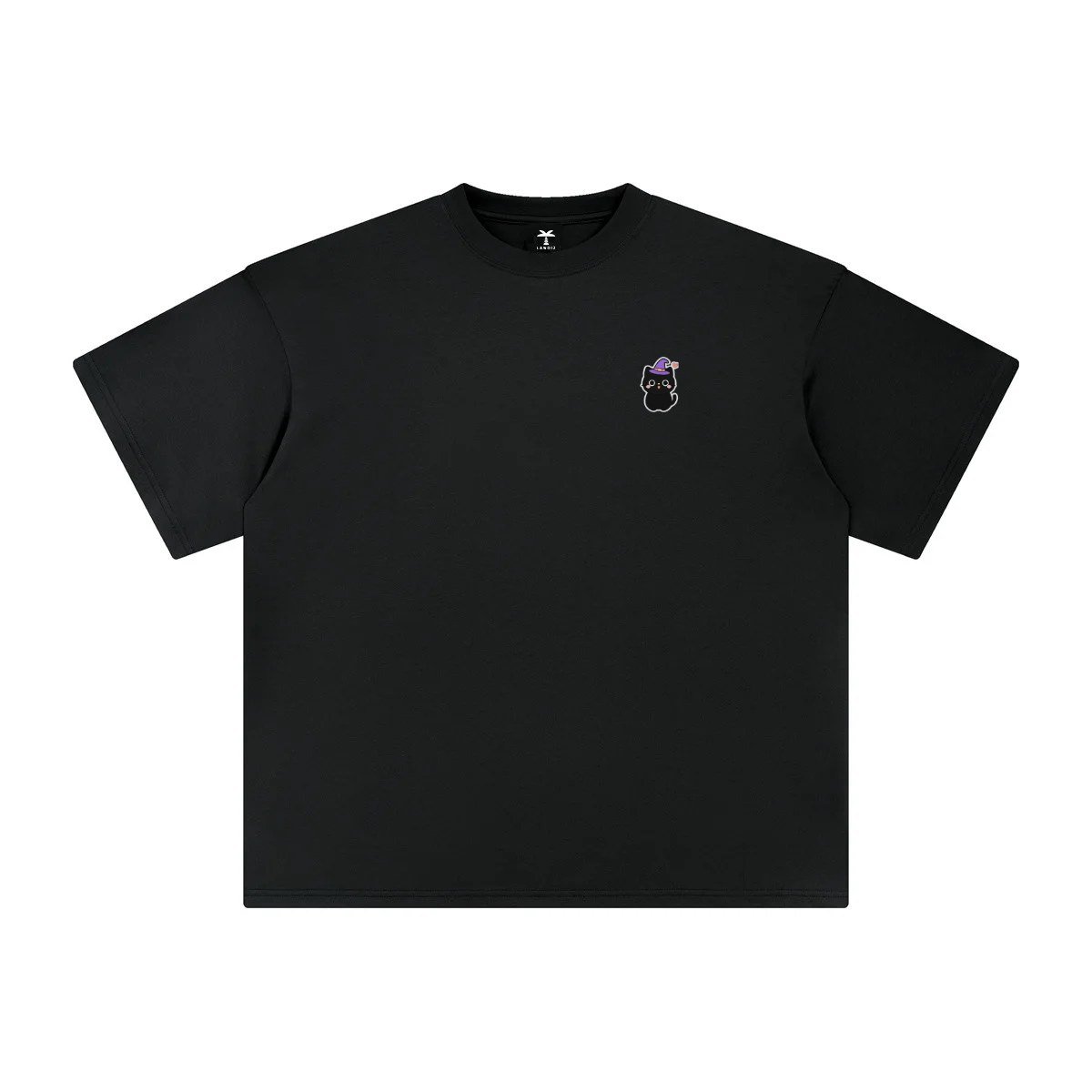 T-shirt oversized brodé Chat noir – noir – cœur