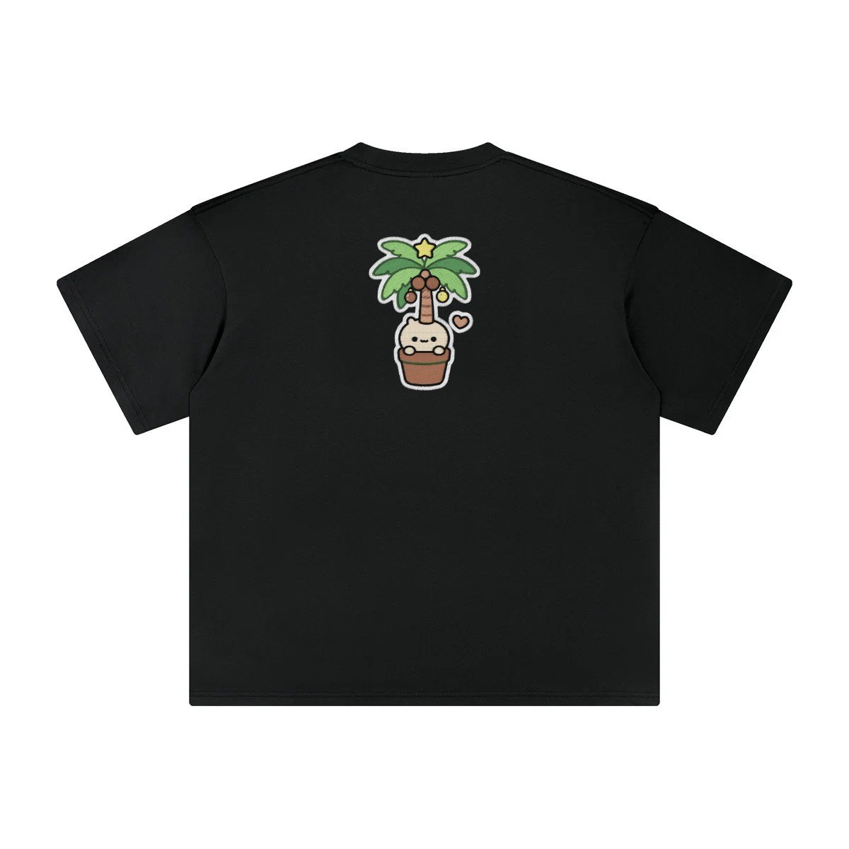 T-shirt oversized brodé Cocotier de Noël – noir – grand dos