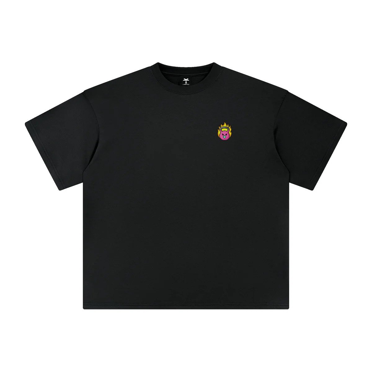T-shirt oversized brodé Kettlebell en feu – noir – cœur