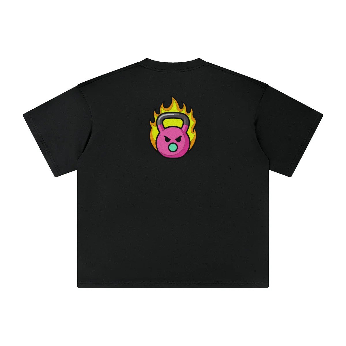 T-shirt oversized brodé Kettlebell en feu – noir – grand dos
