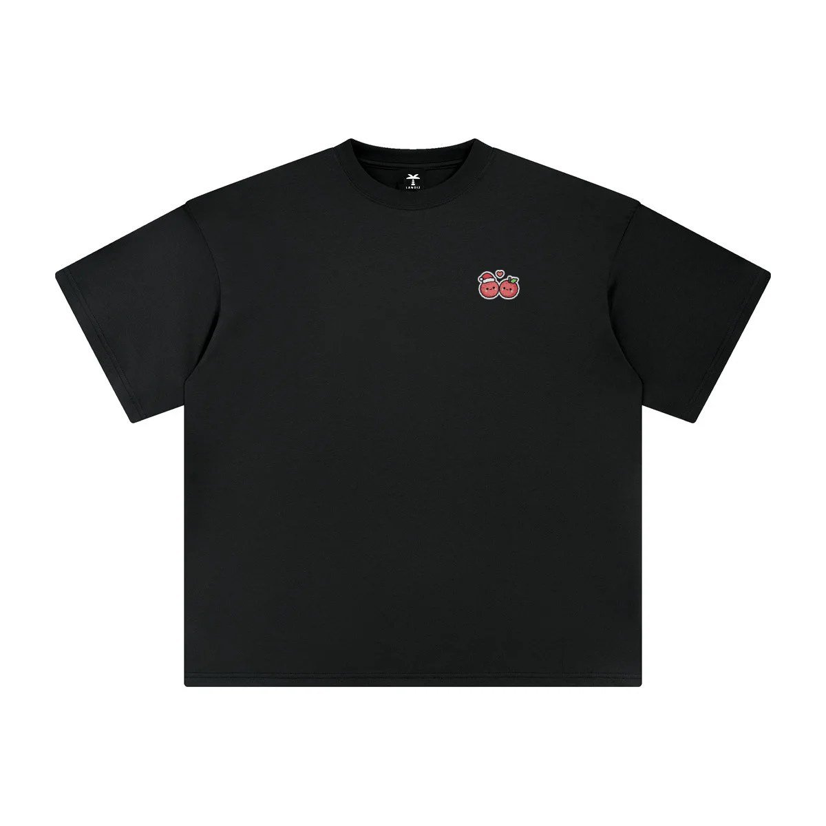 T-shirt oversized brodé Letchis de Noël – noir – cœur
